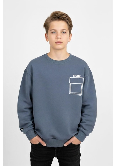 Baskı Detaylı Bisiklet Yaka Erkek Çocuk Sweatshirt-90911 İndigo