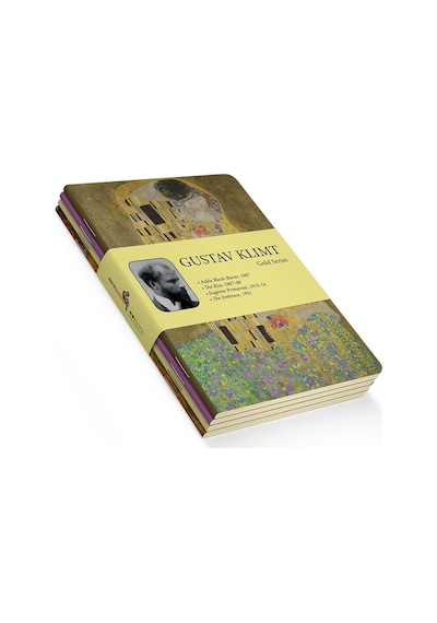 Gold Series - A6, Gustav Klimt 4'lü Defter Seti I, Çizgisiz, Toplam 192 Sayfa, Her Biri 48 Sayf