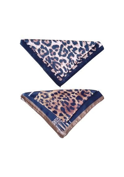 2 Li Saten Bandana Seti Saten Fular Saten Çanta Aksesuarı Özel Desen Bandana 45x50 Cm Haki