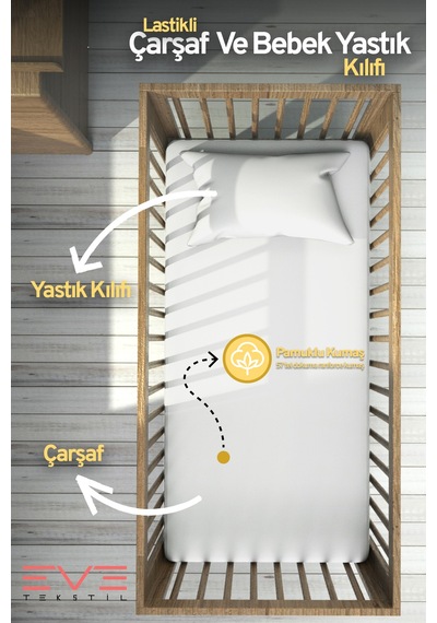 Bebek & Çocuk  Pamuklu Ranforce Lastikli Çarşaf Ve Yastık Kılıfı Takımı