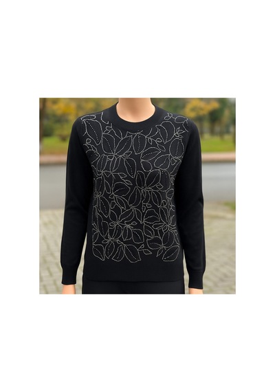 Ayda Taş Detaylı Triko Bluz Siyah - 783761444 Siyah
