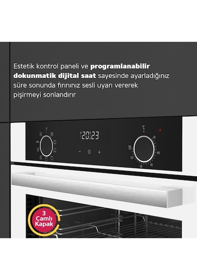 Simfer 8216 10 Fonksiyon Airfry Beyaz Cam Ankastre Fırın Dijital