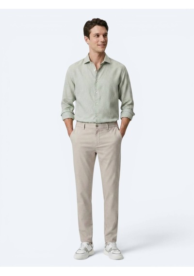 Kip Yeşil Regular Fit Uzun Dokuma Casual Pamuk Karışımlı Gömlek