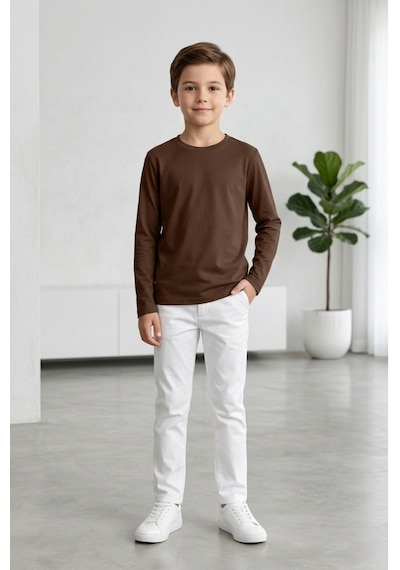 Kiagu Erkek Çocuk Uzun Kollu Basic Düz Tişört %100 Pamuk Bisiklet Yaka T-shirt 2-13 Yaş Moka Kiagu Erkek Çocuk Uzun Kollu Basic Düz Tişört %100 Pamuk Bisiklet Yaka T-shirt 2-13 Yaş Moka