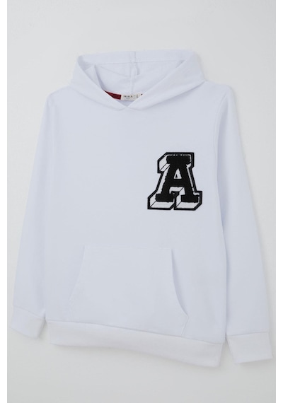 Breeze Erkek Çocuk Sweatshirt A Harfi Yazı Nakış Armalı 9-14 Yaş, Beyaz Beyaz