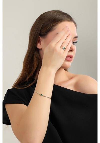 Balık Sırtı Bileklik Green Opal Taşlı 17+3 Cm En 3 Mm T14463 Renkli