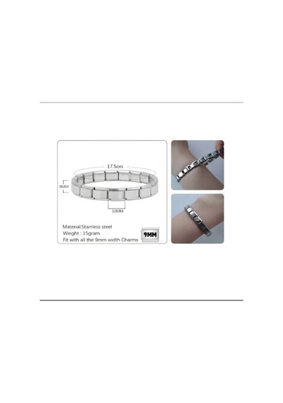 Unisex Italyan Charm Bileklik Paslanmaz Çelik Bileklik Gümüş