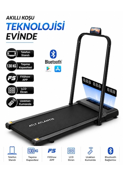 130kg Taşıma Kapasiteli Bluetoothlu Uygulamadan Ayarlanabilir Uzaktan Kumandalı Yürüme Ve Koşu Bandı Ev Ofis Yazlık Sağlıklı Yaşam Spor Gym Fitnnes