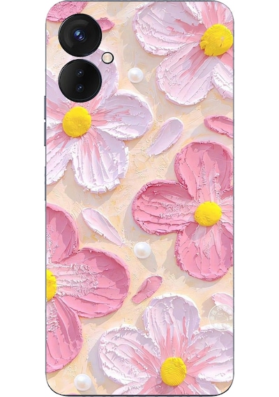 Tecno Spark 9 Pro Uyumlu Pembe Beyaz Çiçekler Sulu Boya Baskılı Silikon Kılıf Renkli