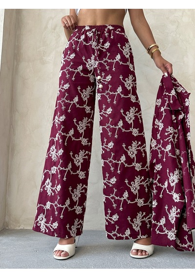 Verymoda Süzüne Nakışlı Pantolon F1927 Bordo