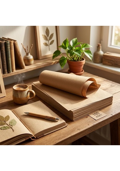 A4 Kraft Kağıt 100 Adet 21x29.7 Cm - Doğal Kahverengi Ambalaj, Baskı, Çizim, Paketleme Ve Hobi İçi Çok Amaçlı Saman Kağıdı