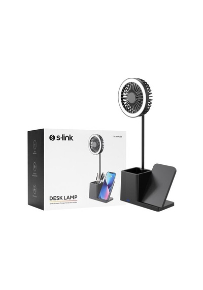 S-link Sl-m9055 10 Watt Kablosuz Şarj İstasyonlu Fanlı Kalemlikli Masa Lambası Siyah Diğer