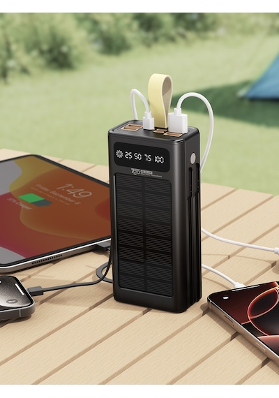 7go Gpw-09 30000mah Güneş Enerjili Powerbank Pd 22.5w Hızlı Şarj Dahili Type-c & Lightning Kablo Siyah