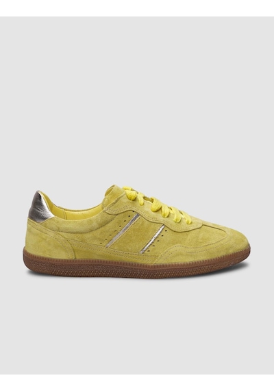 %100 Hakiki Deri Sarı Süet Bağcıklı Kadın Sneaker-sari Sarı
