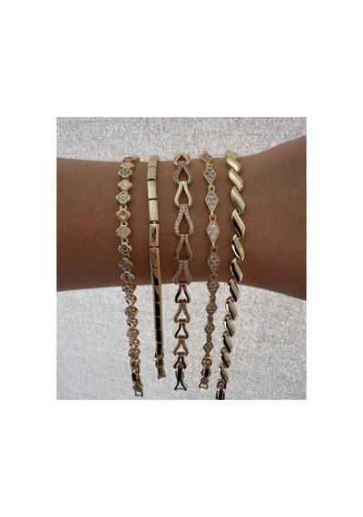 14k Kare Desen Taşlı Gold Bileklik Altın Altın