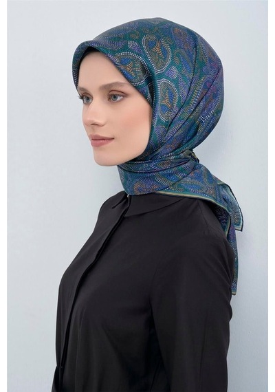 Armine İpek Eşarp 2026 Yaz - 9540-80 Yeşil Mor Twill