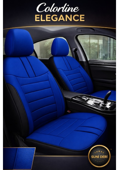 Hyundai Accent Era 2006-2011 Uyumlu Colorline Elegance Deri Mavi Siyah Koltuk Kılıfı