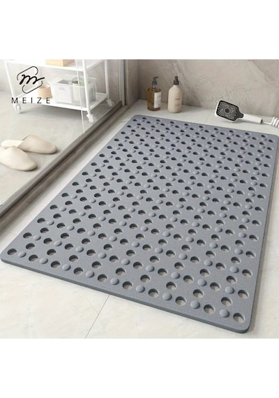 36x66 Cm Kaymaz Vantuzlu Duş Ve Banyo Zemin Matı Su Geçirmez, Güvenli Kaydırmaz Mat Antrasit