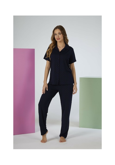 Estiva Kadın Lacivert Kısa Kollu Önden Düğmeli Soft Pijama Takımı Çok renkli