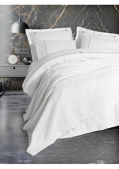 Cotton Box Classic Çeyizlik Çift Kişilik Pikeli Nevresim Takımı Güher Beyaz Beyaz