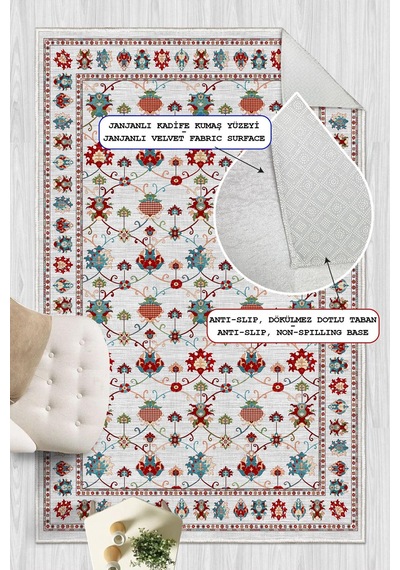 Dijital Baskılı Renkli Kilim Desenli Kaymaz Taban Yıkanabilir Halı Çok Renkli