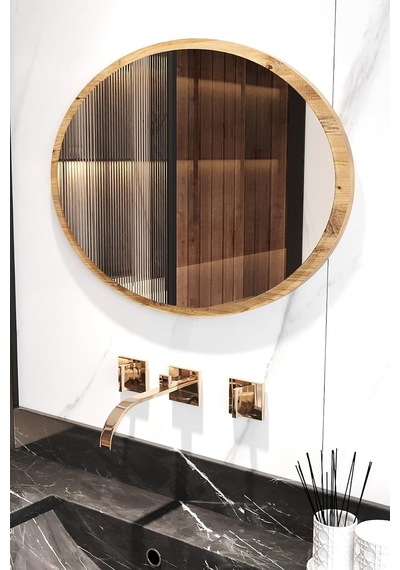 Ayna Oval Meşe Antre Hol Koridor Salon Mutfak Banyo Wc Makyaj, 52x70 Çok Renkli