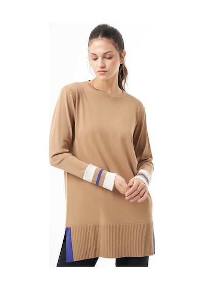 Mizalle Kol Renkli Rayon Triko Camel Tunik Camel