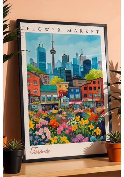 Toronto Kanada Çerçeveli Tablo Seyahat Severlere Salon Ve Ofis İçin Estetik Duvar Dekoru Travel Flower Market