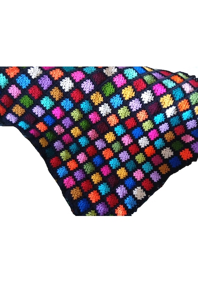 El Örgüsü Etnik Otantik Kare Motifli Siyah Koltuk Şalı 100 Cm X 100 Cm Siyah - Çok Renkli