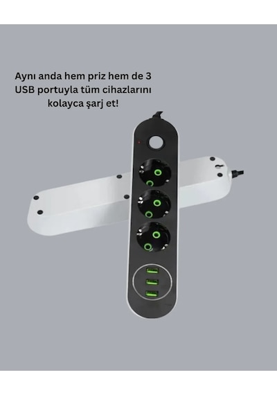 Hızlı Şarj Özellikli 3 Usb Girişli Üçlü Priz Diğer