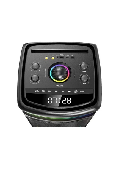Büyük Boy Çift Kablosuz Mikrofonlu Bluetooth Hoparlör Taşınabilir Tekerlekli Speaker