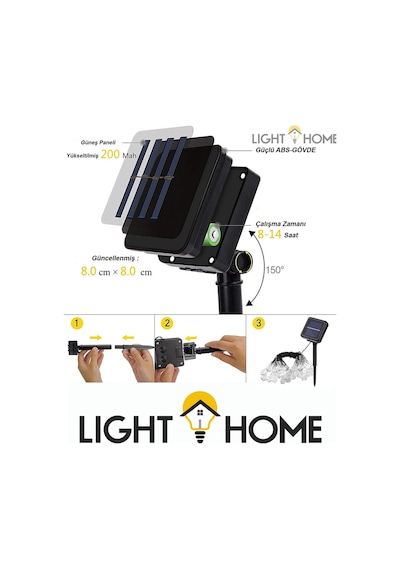 50 Led 7 Metre Sarı Su Damlası Kristal Solar Led Işık Güneş Enerjili Bahçe Teras Balkon Ağaç Lambası Aydınlatma