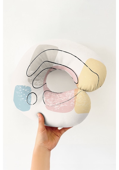Soyut Geometrik Ergonomik Boyun Yastığı - Modern Pastel Renkli Yumuşak Seyahat Yastığı Açık Gün Doğumu Kiremit Kırmızısı