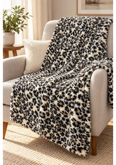 Leopar Desen Peluş Kumaş, Dekoratif 100x150 Cm, Tekstil Kahverengi Kahverengi