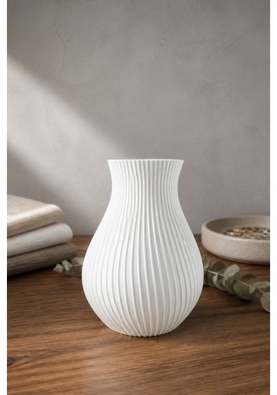 Modern Çizgili Dekoratif Vazo Minimalist 3d Baskı Beyaz Masaüstü Vazo