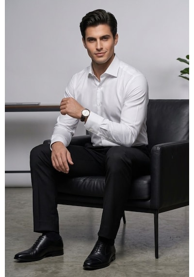 Torivalli Collection Dar Kesim Slimfit Saten Kolay Ütülenebilen Mevsimlik Cepsiz Uzun Kollu Kol Düğmesi Takılabilen Erkek Gömlek Beyaz