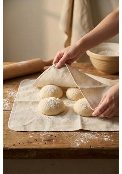 Hamur Dinlendirme Bezi 50x70 Cm %100 Doğal Kumaş 2 Li Set Krem