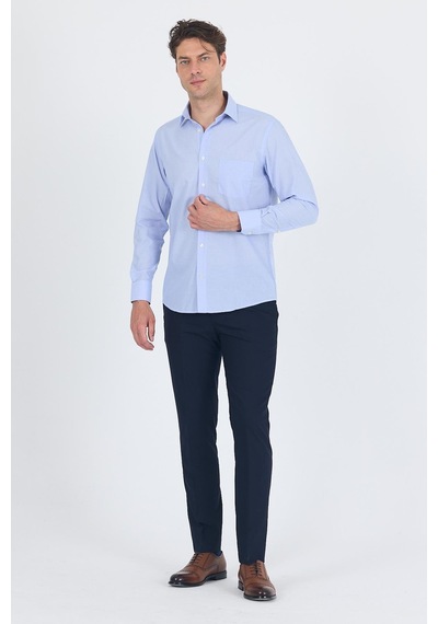 İmza Mavi Uzun Kol Pamuklu Basic Comfort Fit Gömlek 1004250002 Mavi