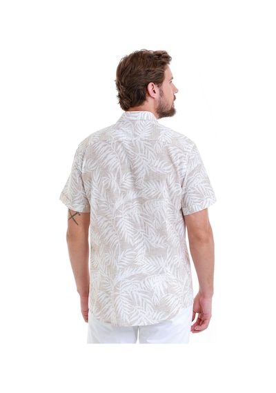 Hatemoğlu Bej Comfort Fit Baskılı 100% Pamuk Slim Yaka Kısa Kollu Gömlek 24d190000006 0086 Bej