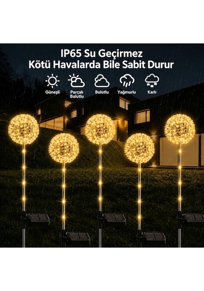 Tr 2'li Güneş Enerjili Karahindiba Bahçe Lambası Solar Led Dekoratif Dış Mekan Aydınlatma Sıcak Beyaz