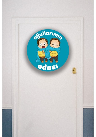 Ikiz Erkek Çocuk Odası Tablo Modeli, Ahşap Kapı Duvar Süsü, Ikiz Bebek Dekoru