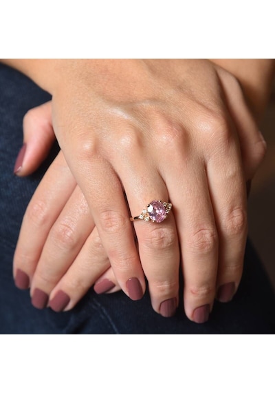 0,71 Karat Pırlanta Yüzük Pink Topaz 14k Bronz