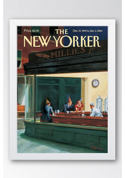 The New Yorker Çerçeveli Tablo December 27 1999 - Edward Sorel Nighthawks Gece Kuşları Tablosu