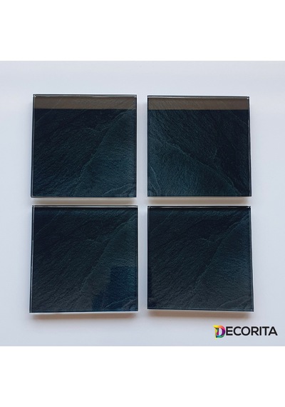 Decorita Cam Bardak Altlığı 4'lü Takım Black Rock 10 CM X 10 CM Siyah