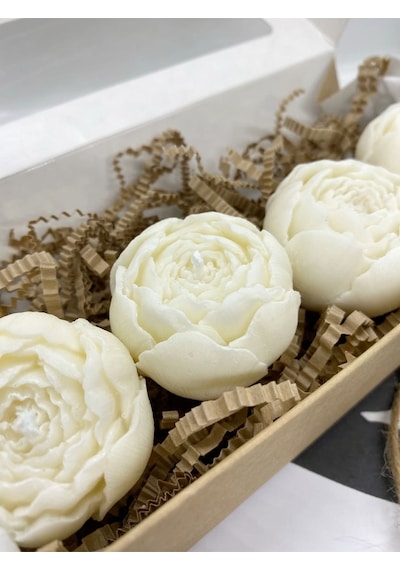 10 Lu Mini Şakayık Model Dekoratif Vegan Kokulu Soya Yüzen Mum Beyaz