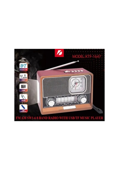 Bluetooth Hoparlör Şarjlı Müzik Çalar Usb Sd Kart Fm Fener Nostaljik Radyo