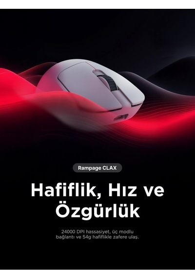 Clax 60 Gram Kablosuz Ultra Hafif Şarjlı 3311 Sensor 24000 Dpı 3311 Sensor Gaming Oyuncu Mouse Beyaz
