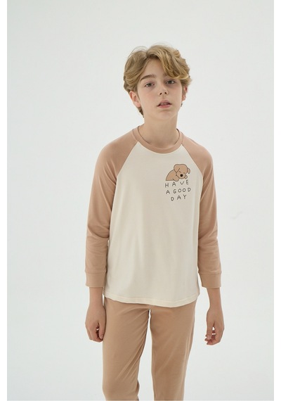 Zeyzey 8903 Erkek Ç. Baskılı Pijama Takım Vanılya/3-4yas Vanilya