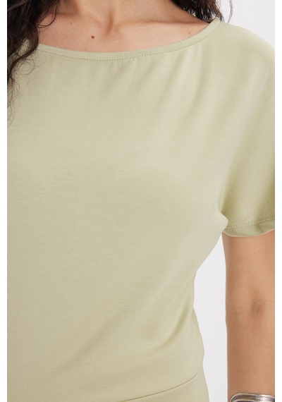 Tudors Kadın Slim Fit Dar Kesim Kısa Kollu Kayık Yaka Yeşil Tişört-50563