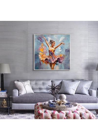 Yağlı Boya Dokulu Tablo Modern Renkli Balerin Siyah Çerçeveli U05003-178955